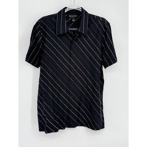 INC International Concepts Men's Black Diagonal Stripe Short Sleeve Shirt Sz L